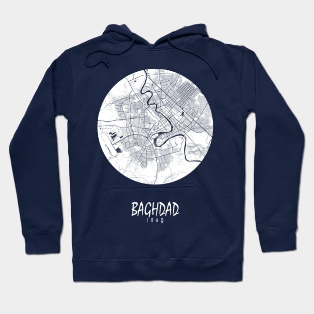 Baghdad, Iraq City Map - Full Moon Hoodie by deMAP Studio